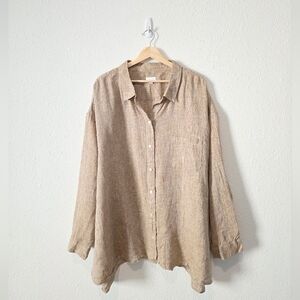 J.Jill Neutral Oversized Linen Button Up Shirt 4X